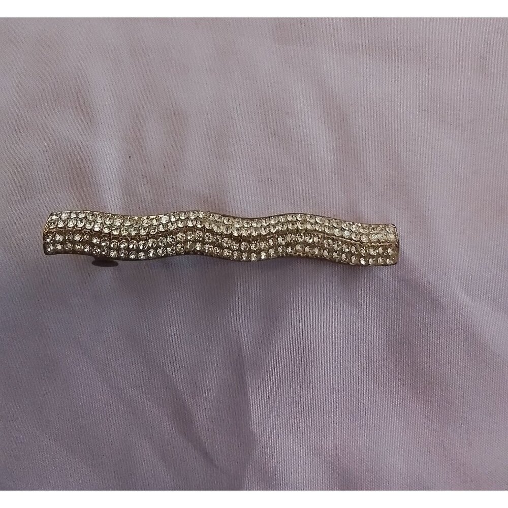 Vintage Elegant Rhinestone Hair Clip Barrette Wavy Design Gold Tone